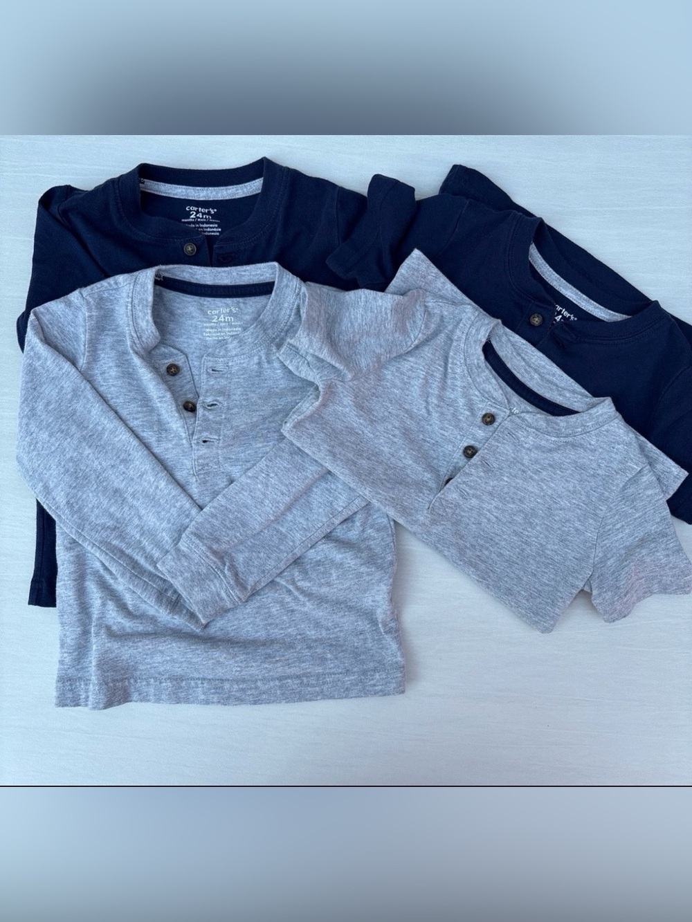 Carter’s Toddler Boy 24M Henley Shirts Bundle Lot 4pc Navy Blue & Gray Mix